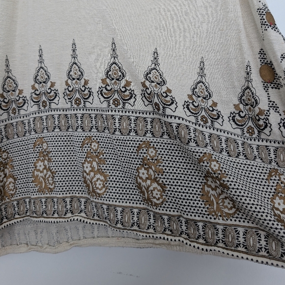 Free People Linen Lyocell Blend Medallion Printed Top Bell Sleeve Sz M Boho - Picture 6 of 16